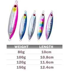 Slow Fall Pitch Lead Metal Flat Fishing Jigs Lures Sinking Vertikal Jigging Bait För Saltwater Tonfisk Kingfish Bass Salmon 80g 100g 120g 150g