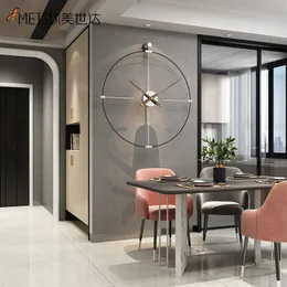 MEISD Self Adhesive Clock Wall Large Wrought Iron Metal Room Watch Silent Kitchen Decor Horloge Detachable Design 210724