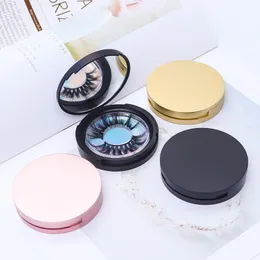 Eyelash Packaging Circle Box With Mirror Eyelash Förvaringslåda Tomt Lash Väska för Kvinnor Flickor Makeup