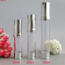 15ml 20ml 30ml 빈 실버 진공 리필 할 수있는 로션 병 Airless 펌프 샘플 병 메이크업 도구 여행 10pcs / lotgoods