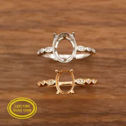 As configurações do anel do prítrio oval sólido 14k / 18k Rosa ouro branco com acentos de Moissanite DIY bandeja de bezel estilo vintage para pedras preciosas 1224058