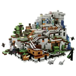 The Big Mountain Cave Modell Building Blocks With My World Action Figures Bricks Set Presenter Pedagogiska Leksaker För Barn X0503