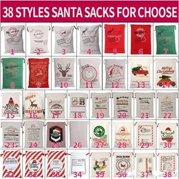 Холст Рождество Santas Bag Bage Brawstring Candy Claus Bags Xmas Pired Santa Sacks для украшения фестиваля YFAX3076