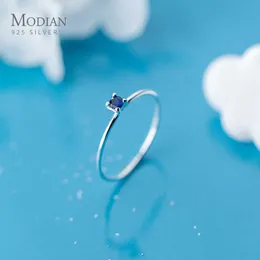 Classic Simple Stackable Finger Slim Ring para Mulheres Genuíno 925 Sterling Prata Azul Cristal Fine Jóias Bijoux 210707