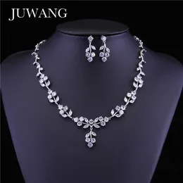 Juwang cubic zircon blomma smycken uppsättningar för kvinnor fjäril brud hängande halsband kvinnliga smycken set tillbehör party present h1022