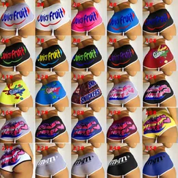 Sexiga kvinnor Shorts Mini Brev Skriv ut Shorts Yoga byxor 25 Personlighetsmönster Tight Shorts S-3XL