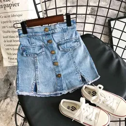 2021 Summer Baby Girl Skirt Fashion Children Denim Solid Color Button Jeans Shorts Culottes Girls Clothing for 3-7T Kids 210331