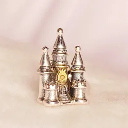 Authentic Pandora Two-tone Castle Dangle Charm fit European style loose beads for bracelet making DIY Jewelry 799337C00