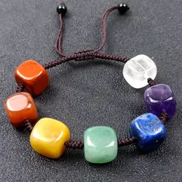 Cubic Seven Chakra Healing Stone Bead Charm Armband Kvinnor Män Flätad Vävd Energi Buddha Armband Smycken