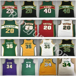 Mitchell ve Ness Basketbol Gary Payton Jersey 20 Kevin Durant 35 Shawn Kemp 40 Ray Allen 34 Kırmızı Beyaz Yeşil Ekip Nefes Retro Vintage Kaliteli