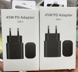 EUプルグウォールスーパーファーストチャージャーUSB CサムスンPD 45W充電器ギャラクシーS20 / S20 21超/ノート10 /メモ10プラスTA845包装箱付き