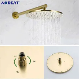 Brass Black Bathroom High Pressure Rain Shower Head Wall Ceiling Round Bath Rainfall Top Showerhead Accessories Brushed Gold H1209