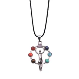 Naturlig kristall ädelsten reiki chakra pendant helande måne vindar silver legering inlaid pärla halsband för wonmen