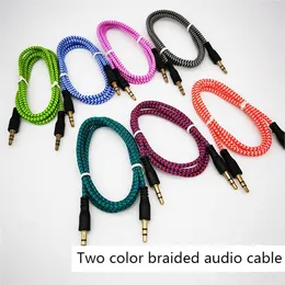 Pletaony kabel pomocniczy Audio 1m 3,5 mm Aux przedłużenie Mężczyzna do męskiego stereo samochodu nylonowe gniazdo sznurkowe do smartfona PC MP3 głośnik słuchawkowy UF126