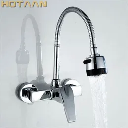 Brass Chrome Taps For Kitchen Sink Tap Dual Hole Wall Mixer Faucet torneira cozinha YT6030 211108