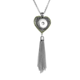 Fashion Heart Crystal tassel necklace 18mm Ginger Snap Pendant Necklaces for Women Jewelry Gifts