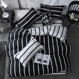 Solstice Bedding Set Duvet Cover Pillowcase Bed Sheet Black and White Stripe Tryck Quilt Bäddar Flat Queen Storlek 210615