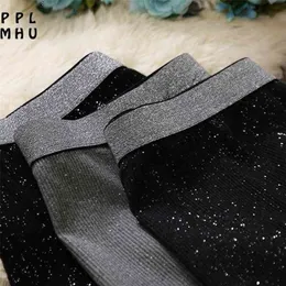 Fashion sequined glitter butt lifting leggings women Casual elastic high waist patchwork slim trousers pencil pants 210925