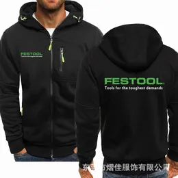 Mäns Hoodies Sweatshirts Tracksuit Höst Vinter Drawstring Pocket Bomber Hooded Sweatshirt Långärmad Zip Coat för Festool