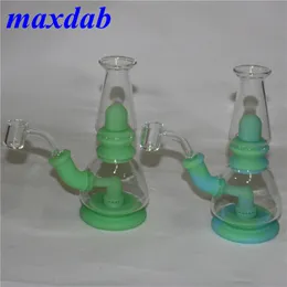 Glass Bong hookah Glow In The Dark Silicone Dab Rig Beaker Bongs Water Pipes Oil Rigs with 14mm Bowl Wholesale