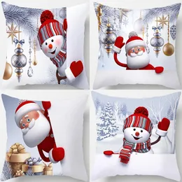 クッション/装飾枕2021メリークリスマススノーマンソファカーベッドかわいいケースベッドルームデコレーションサンタクロースクッションカバーホームデクー