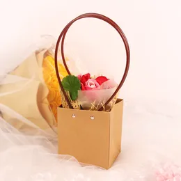 Party Festives Supplies Flowers Packaging Box Waterproof Kraft Paper Handbag Flower Shop Bouquet Floral Package Material Gift Bags with Handles