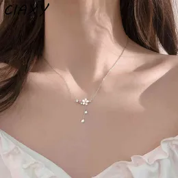 Ciaxy 925 Sterling Silver Inlagda Zircon Halsband för kvinnor Romantisk Cherry Blossom Pendant Clavicle Chain Choker Luxury Smyckenuk3n {Kategori}