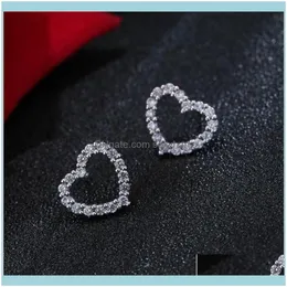 Charm Jewelryfashion 925 Sterling Sier Takı Kadın Mizaç Aşk Kalp Şeklinde İçi Boş Kristal Tatlı Zarif Basit Küpeler SE224