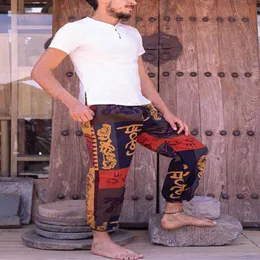Vintage Print Men Harem Pants Hiphop Cotton Linen Baggy Loose Thai Wide Leg Pants Ethnic Style Trousers Man Streetwear 2020 X0723
