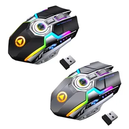 Partihandel Top Gaming Mouse Wirless 2.4GHz Esports Mouse A5 med färgstarka RGB Bakgrundsbelysning Ljus Sluta 7 Knappar 3 Gears Spel Möss USB Uppladdningsbar för stationära dator