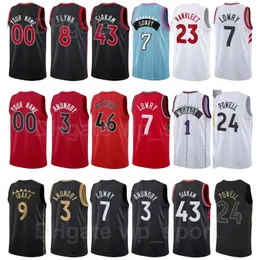 Skärmtryck Basket Fred Vanvleet Jerseys Kyle Lowry Serge Ibaka Pascal Siakam Marc Gasol och Anunoby Matt Thomas Aron Baynes Red Black White Blue Purple