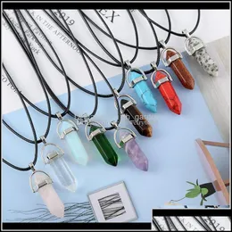 Pendants Jewelry Hexagonal Prism Necklaces For Women Men Natural Healing Crystals Quartz Point Stone Pendant String Rope Chains Fashion 5U