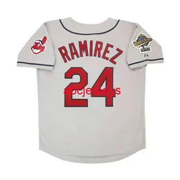 Zszyty niestandardowy Manny Ramirez 1995 World Series Gray Road Jersey Dodaj koszulkę z baseball
