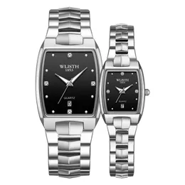 Moda coppia romantica orologi da polso espressione partner cinturino quadrato in acciaio orologi al quarzo luminoso maschio 30m impermeabile impermeabile