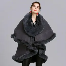 Lenços imitação cashmere moda mulheres colarinho de pele inverno muro de malha elegante festa de grandes dimensões poncho xale