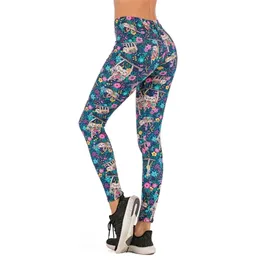 Varumärken Kvinnor Mode Legging Floral Sloth Printing Leggins Slim Legins High Waist Leggings Woman Pants 211204