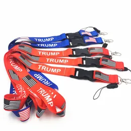 In Stock Trump Lanyards Keychain Party Favor USA Flag ID Badge Holder Key Ring Straps for Mobile Phone Free Delivery