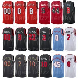 Drukowane Koszykówka Demar Derozan Jersey 10 Zach Lavine 8 Lonzo Ball 2 Coby White 0 Nikola Vucevic 9 Alex Caruso 6 Zespół Kolor Czerwony Czarne Niebieskie Mężczyźni Kobieta Dzieci