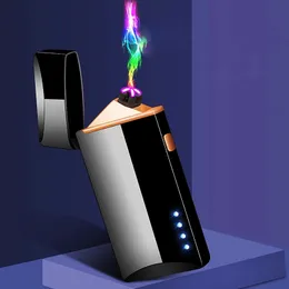 Ny vindtät USB Dual ARC plasma lättare metall cigarett flamlös lättare LED Power Display Gadgets för män Rökning present resa eld