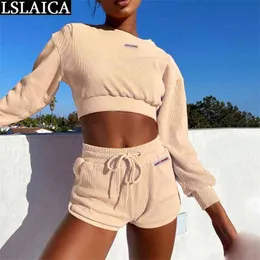 Tracksuit Mulheres Moda Solta Streetwear Partido Expostos Umbigo Dois Peça Set Sexy Estrappy Bolso Sólido Dresy Damskie 210515