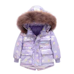 2021 Crianças de marca inverno para baixo jaqueta para bebê menino casaco dos desenhos animados crianças roupas de meninas à prova d 'água engrossar neve desgaste parka real pele h0910