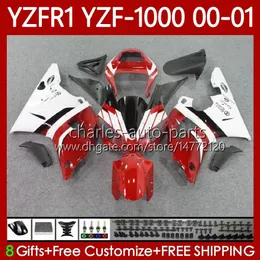 Motorrad-Karosserie für Yamaha YZF-R1 YZF1000 YZF Weiß Rot R 1 1000 CC 00–03 Karosserien 83Nr