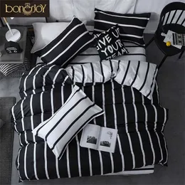 BONENJOY Svart och vitt Colo Striped Bed Cover Sets Single / Twin / Double / Queen / King Quilt Cover Bed Sheet Pillowcase sängkläder 211007