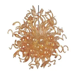 Led guld hängsmycke ljus modern hemkonst dekoration blommig lampa handblåst murano glas ljuskrona 28 med 32 tum