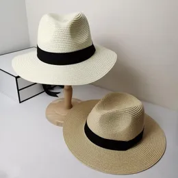 Sommar Mode Vit Flat Brim Wide Brim Women's Strawhat Kvinnors Jazz Fedoras Hat Sun-Shading Hat Beach Cap Summer