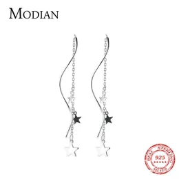 Classic Real 925 Sterling Silver Swing Full Stars Line Drop Earrings For Women Dangle Ear Fashion Fine Jewelry 210707