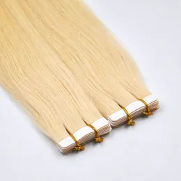 Brasilianska Virgin Remy Pu Remy Tape Mänskliga hårförlängningar 80st Mycket 12 14 16inch 18inch 20inch 22inch 24 tums ljusa färger