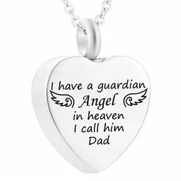 Wholesale silver heart-shaped cremation pendant necklace ashes urn souvenir-I have a guardian Angel in heaven I call her mom