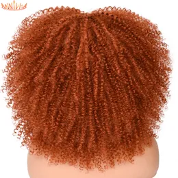 16 Zoll kurze Afro-Kinky-Curly-Perücken mit Pony für schwarze Frauen, blond, gemischt, braun, synthetische Cosplay-Afrika-Perücken, hitzebeständig, direkt ab Werk