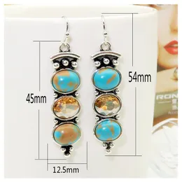 Earrings & Necklace Vintage Silver Color Natural Turquoises Drop Long Earring Ethnic Crystal Dangle For Women Boho Jewelry